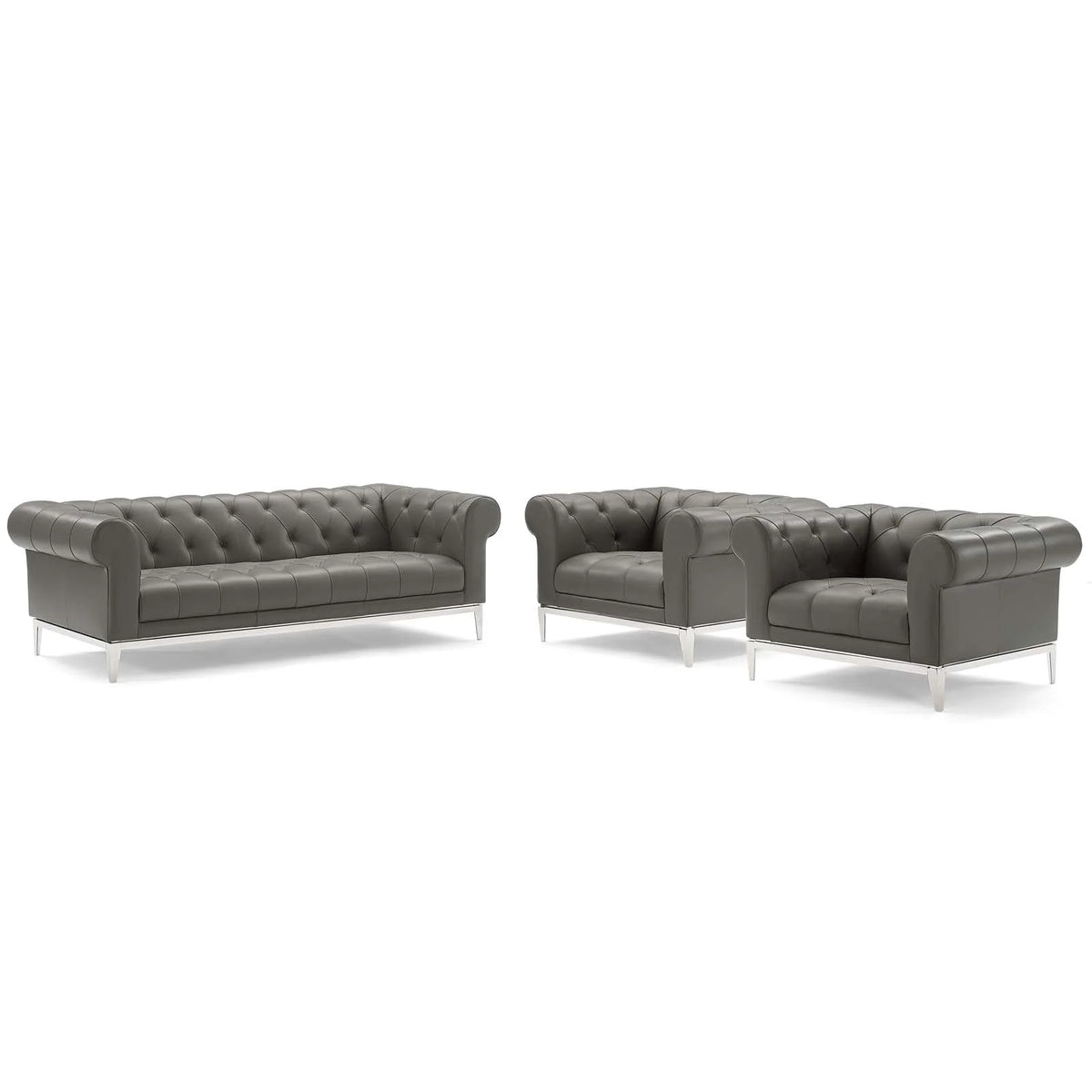 Tufted Upholstered Leather 3 Piece Set in Gray T482
