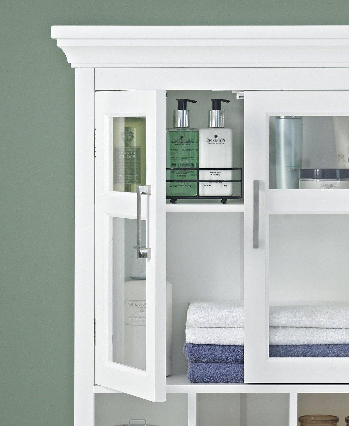 White Two Door Wall Cabinet with Cubbies L1177