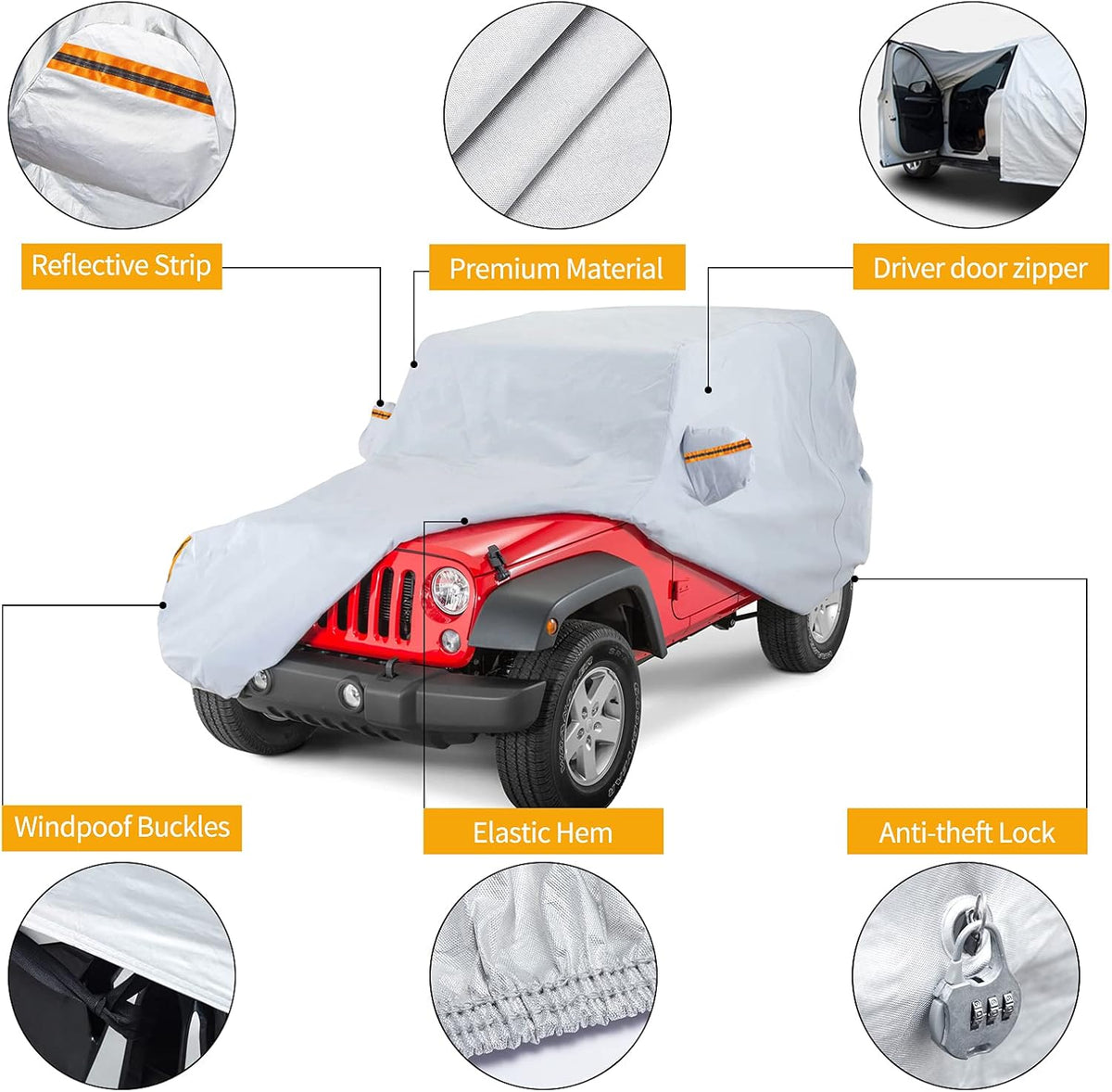Waterproof Car Cover with Driver Door Zipper F5071