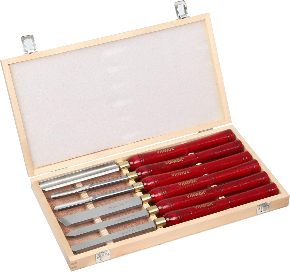 HSS Wood Lathe Turning Tool Set, 6-1/4 Blades, 16-1/2 Total Length, Wooden Case X435