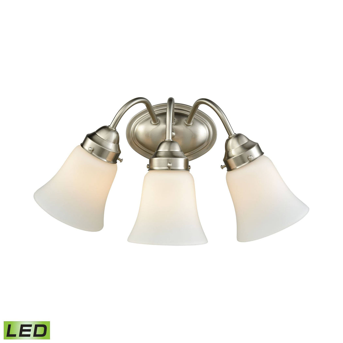 Brushed Nickel 3 Light Bath with White Glass H303358
