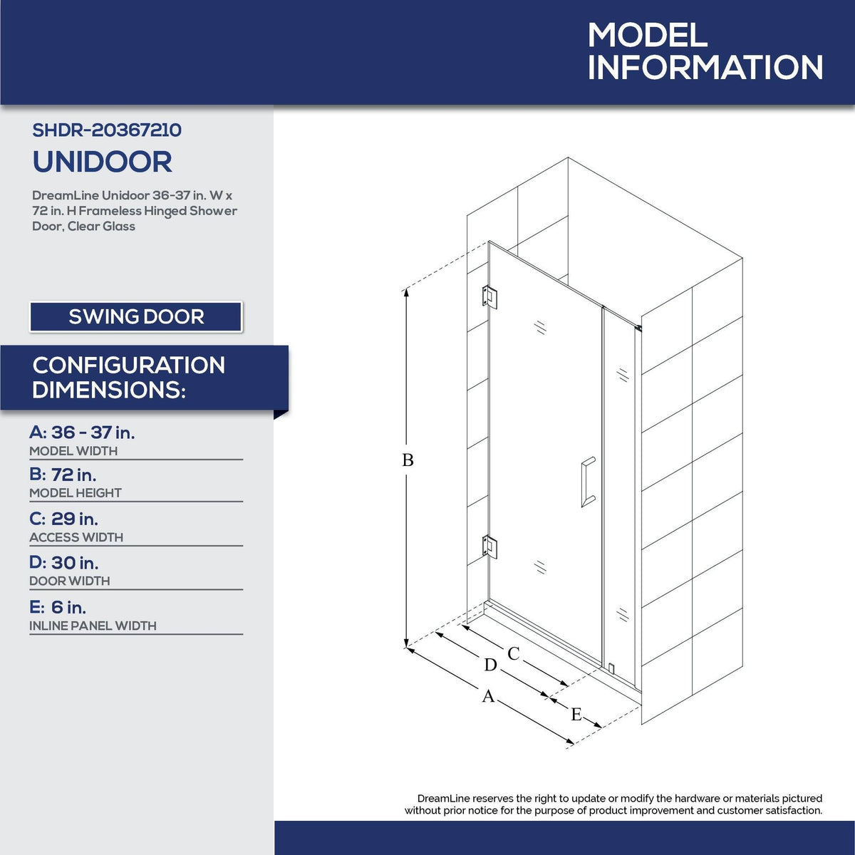 Frameless Hinged Shower Door Brushed Nickel K891535