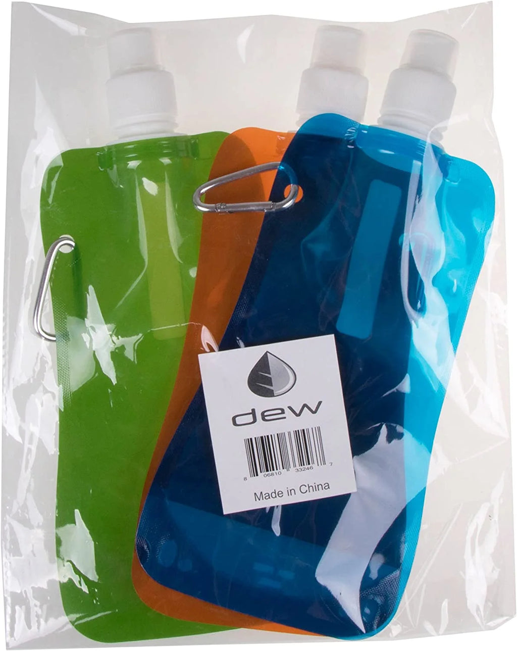 Collapsible Sports Water Bottle 3 Pack, 480 mL, Blue, Orange, and Green A63400