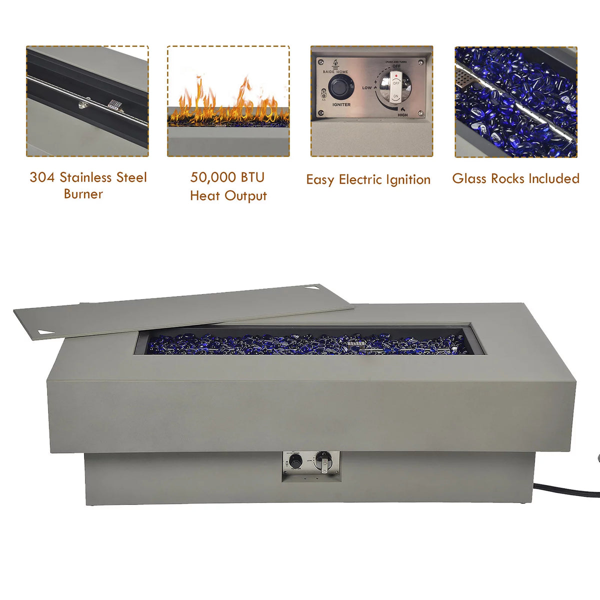 Round 50,000 BTU Gas Fire Pit Table with Lid J496997