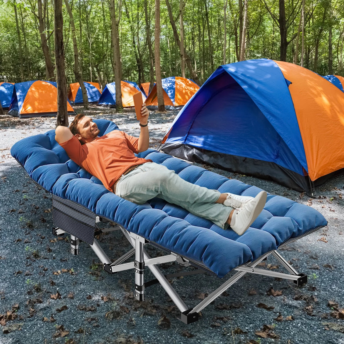 2 Pack Folding Camping Cot with Mattress and Carry Bag B44674