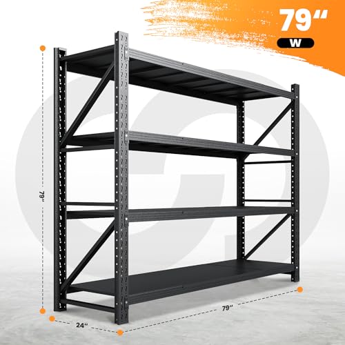 79" W Heavy Duty Metal Storage Shelves, 4 Tier, Black N223