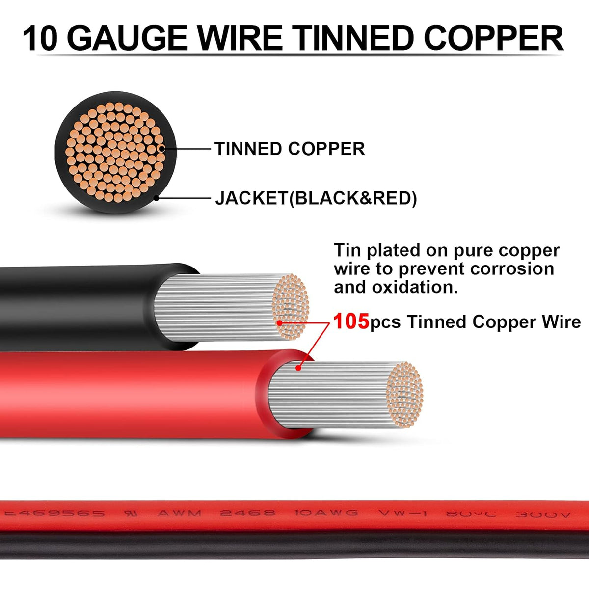 10 Gauge Tinned Copper Low Voltage Electrical Wire 100 FT W90042