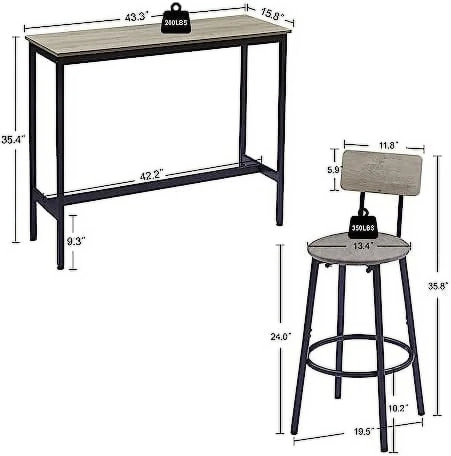 3-Piece Rectangle Dining Table and 2 Chairs Set Grey M911