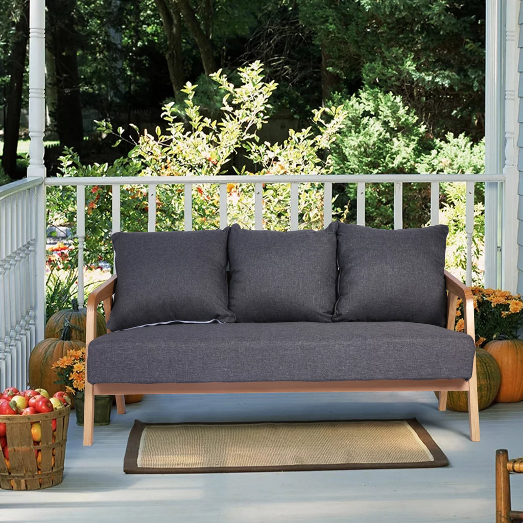 Grey Upholstered Sofa with Wooden Frame J305564