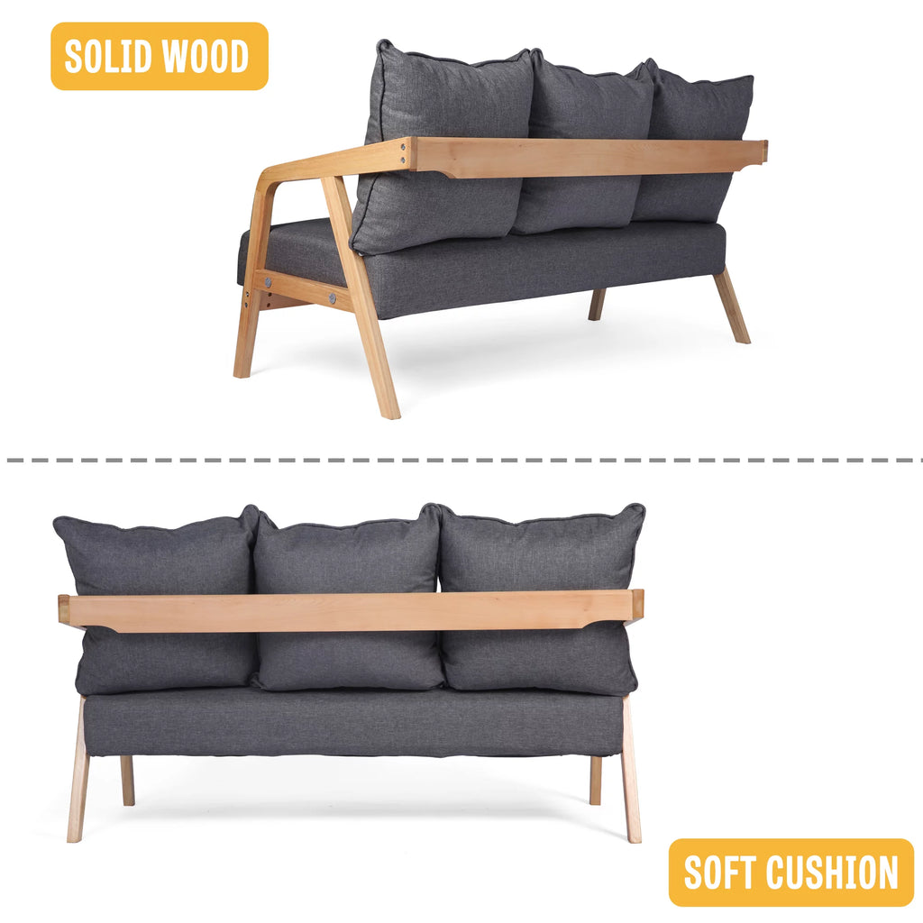 Grey Upholstered Sofa with Wooden Frame J305564