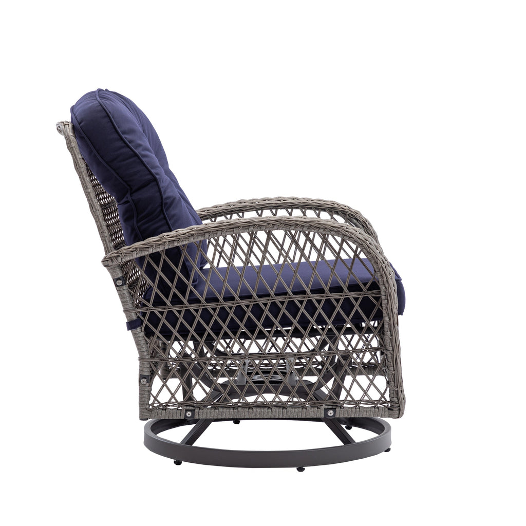 Navy Blue 3 Pc Outdoor Swivel Rocker Patio Chairs D59602