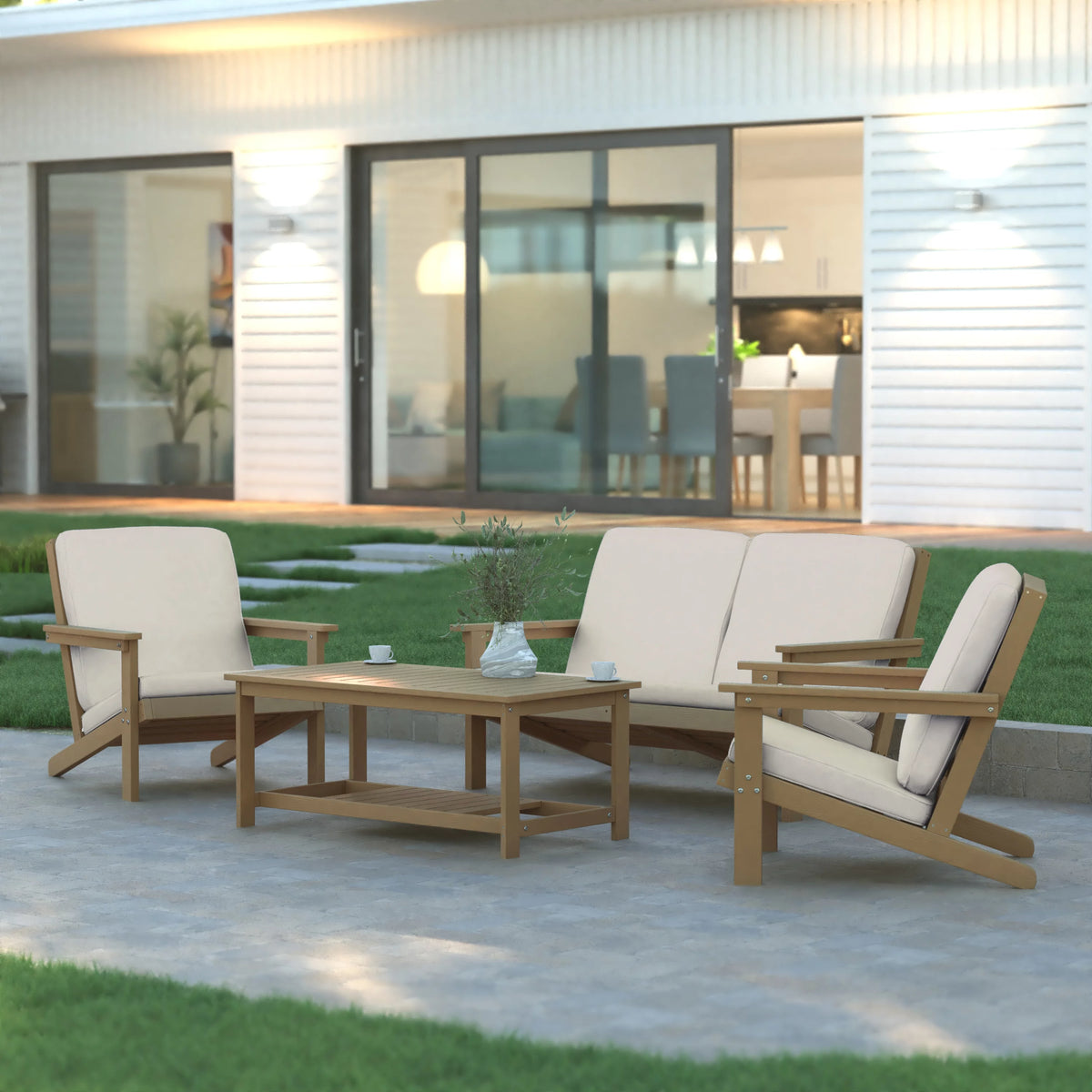 All-Weather Polyresin Adirondack Club Chair with Cushions L869778