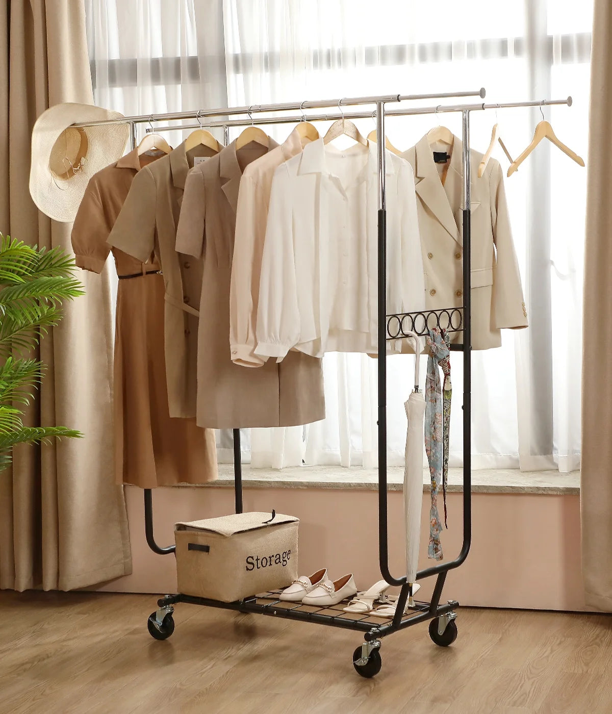 Heavy Duty Double Rails Garment Rack with Wheels Z559