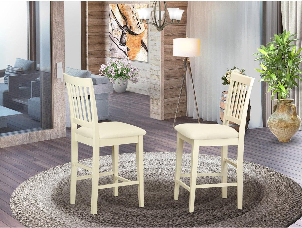 Linen Fabric Pub Height Wooden Counter Stool, Set Of 2 T329