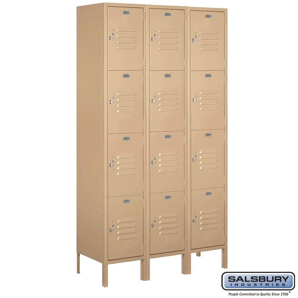Metal Locker - Four Tier - 3 Wide - 6 Feet High - 15 Inches Deep - Tan N659591
