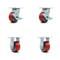 4x22 x 2x22 Polyurethane Wheel Caster Set Red on Silver S406442