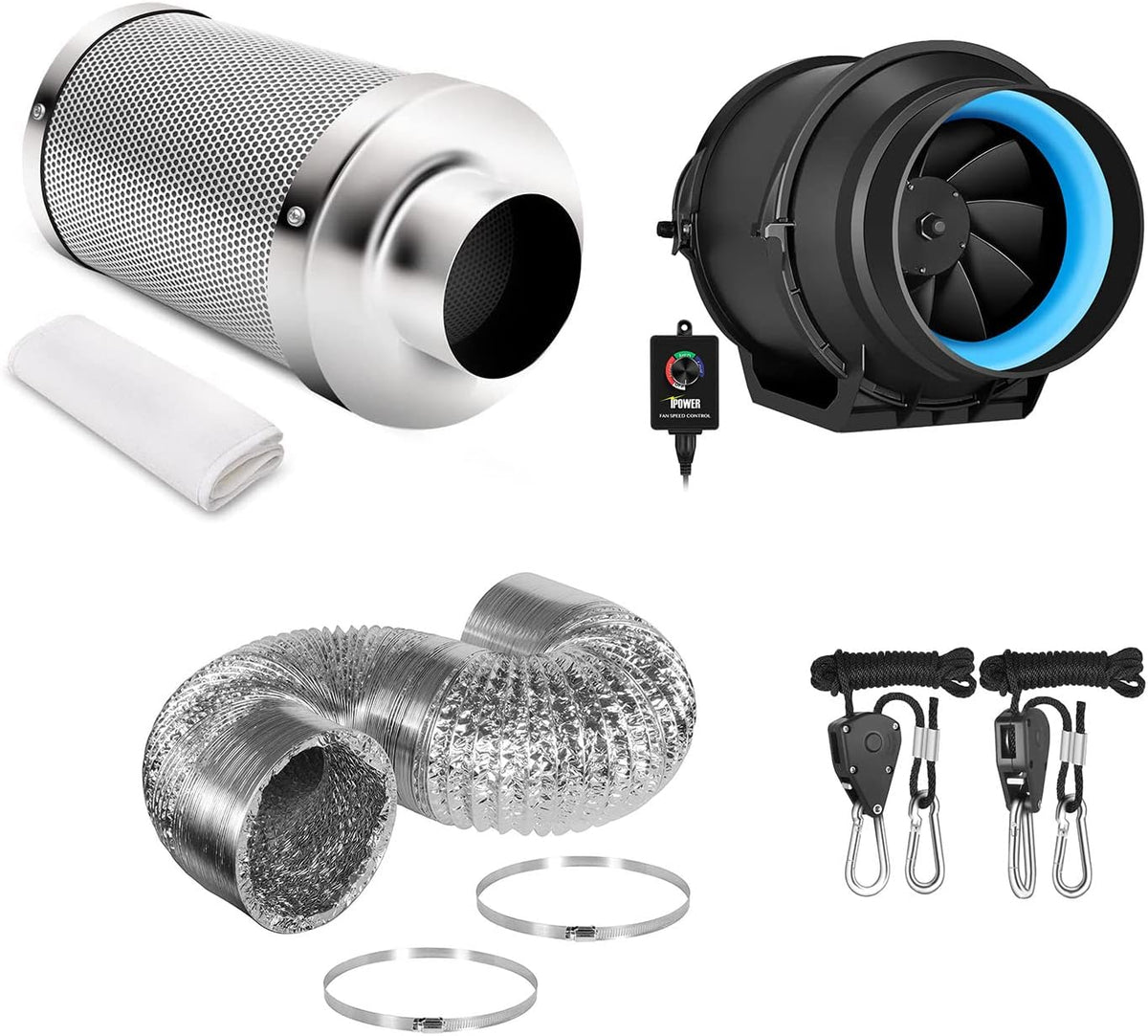 6 Inch 294 CFM Inline Fan with Carbon Filter and Ducting M80982