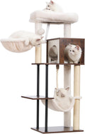 Rustic Brown 43.3in Wood Cat Tree with Sisal Rope Scratching Post C743283