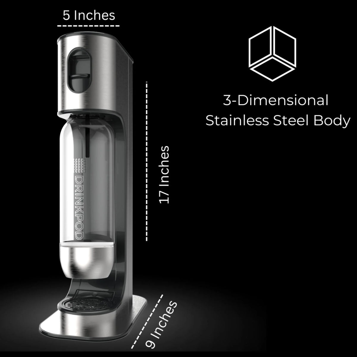 Stainless Steel Sparkling Water Machine with 1 CO2 Cylinder and 3 Bottles F6605