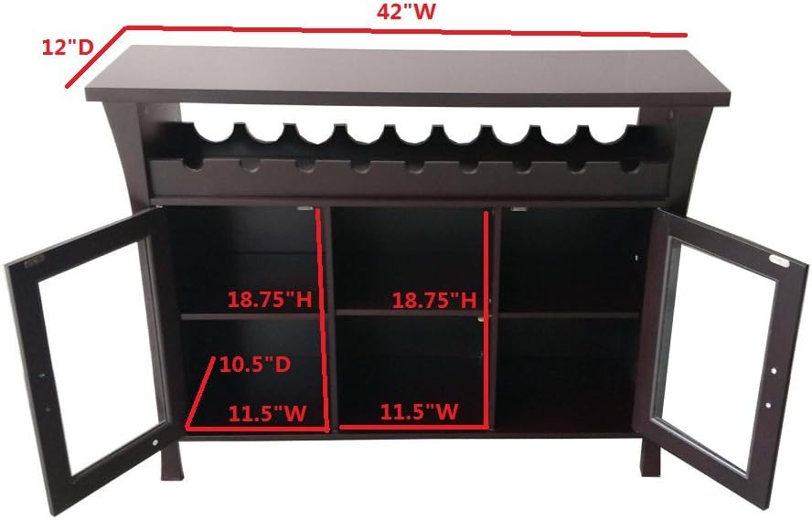 Espresso Wine Rack Buffet Server Console Table with Glass Doors Z36877