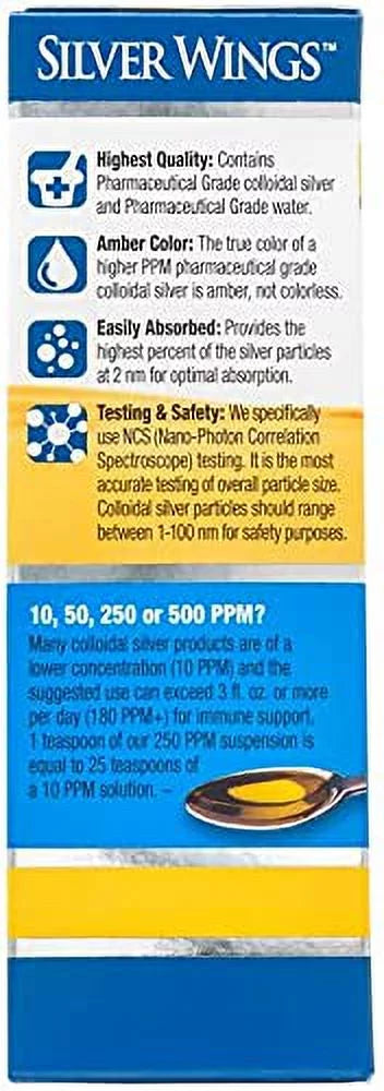 Colloidal Silver Bottle 8Oz 250PPM with Dropper 2Oz C7747