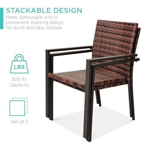 Set of 2 Stackable Outdoor Wicker Dining Chairs Black Y40355