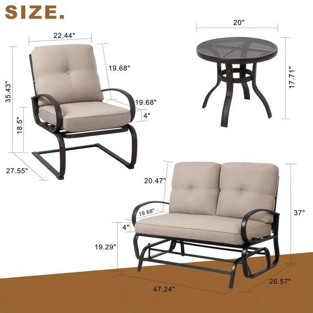 4 Pieces Outdoor Metal Patio Furniture Set with Coffee Table Blue Y1395