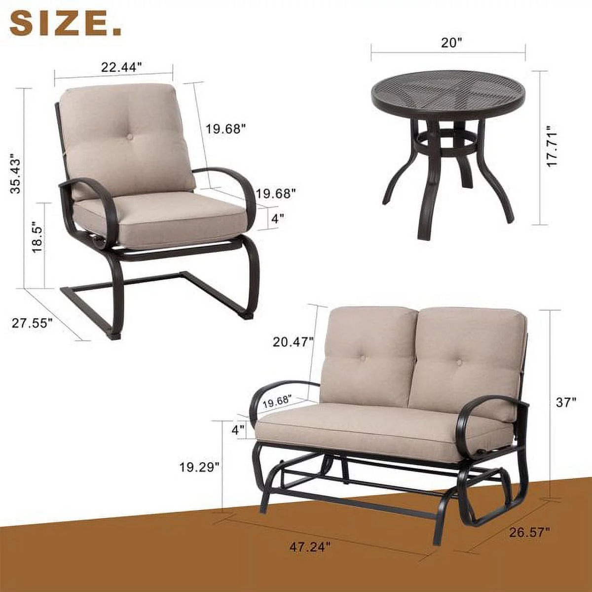 4 Pieces Outdoor Metal Patio Furniture Set with Coffee Table Blue Y1395