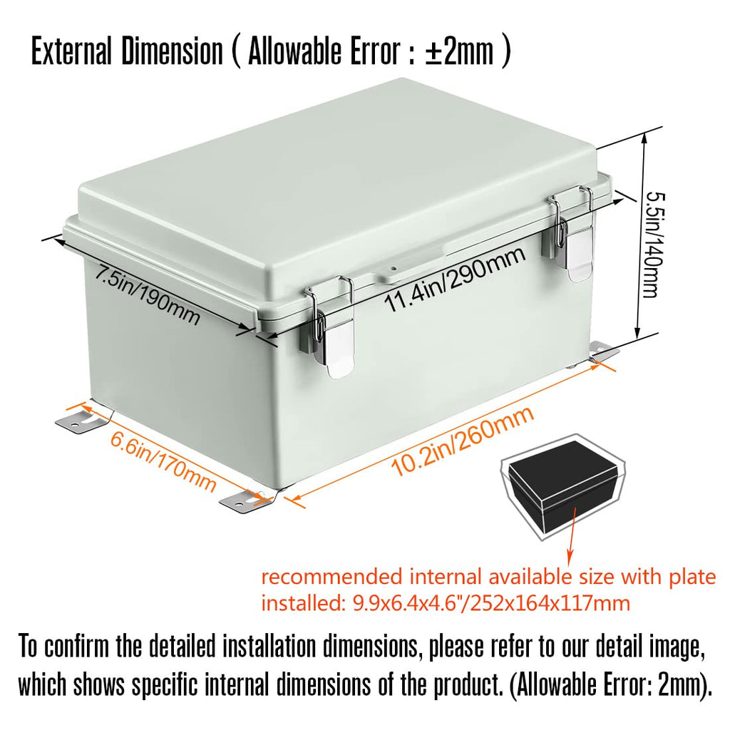 ABS Junction Box with Mounting Plate and Wall Bracket 11.4x7.5x5.5 inch D13523