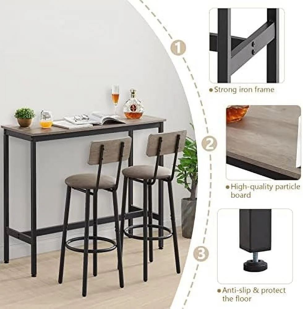 3-Piece Rectangle Dining Table and 2 Chairs Set Grey M911