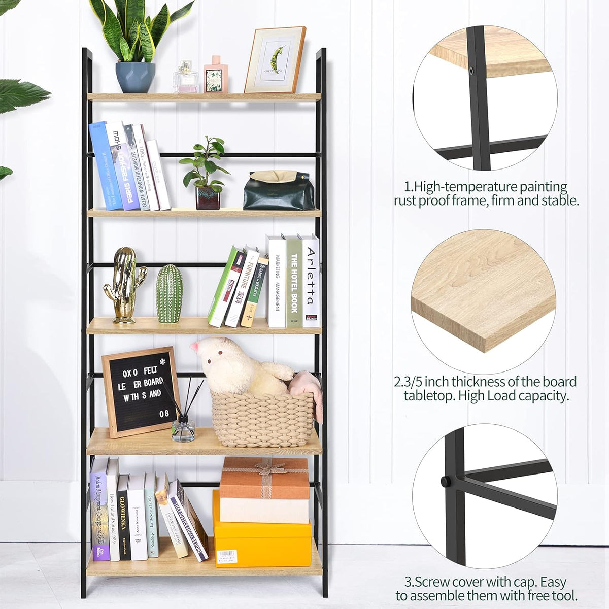 5-Tier Industrial Bookshelf with Metal Frame L280