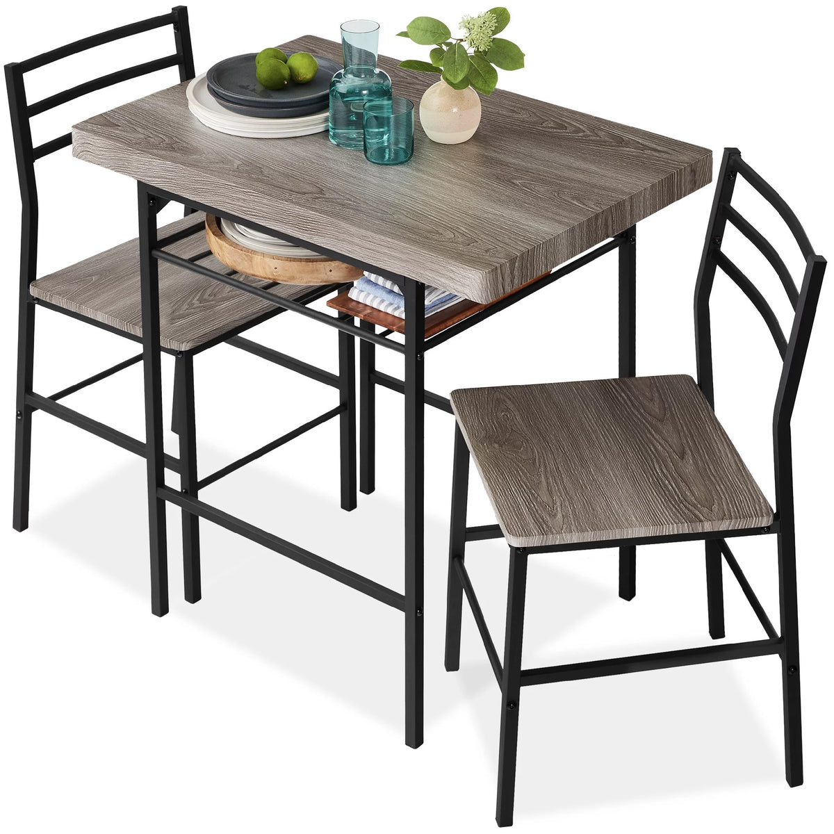 3-Piece Dining Set with Steel Frame and Storage Rack M49075