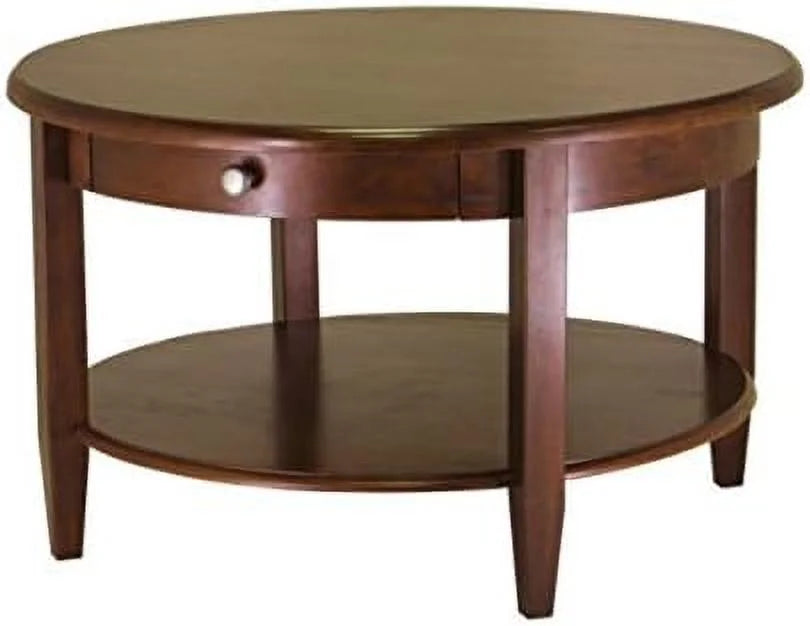 Round Wood Coffee Table with Storage Shelf and Drawer Z353620