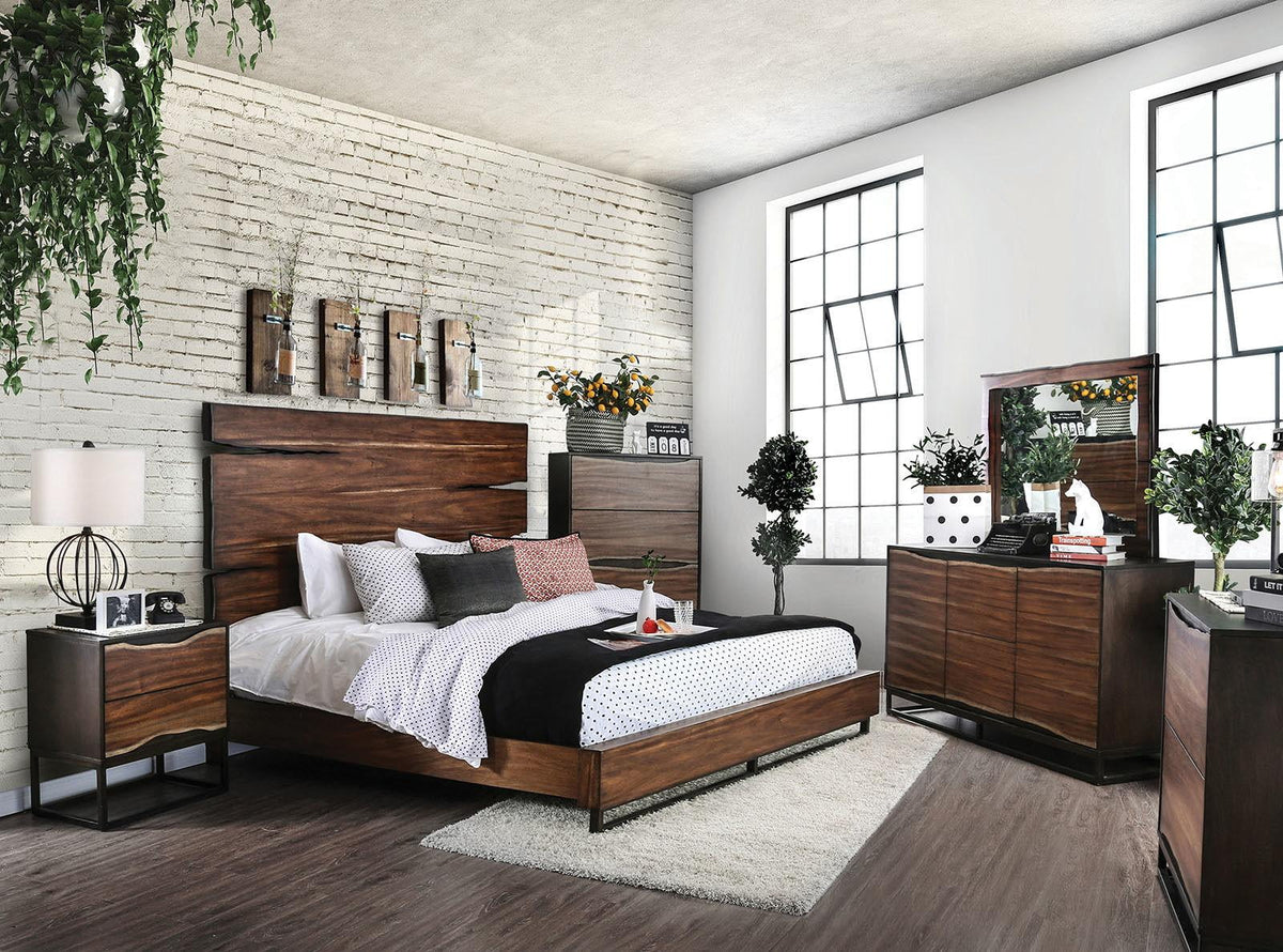 Dark Walnut & Dark Oak Solid Wood King Bedroom Set 6pcs L272