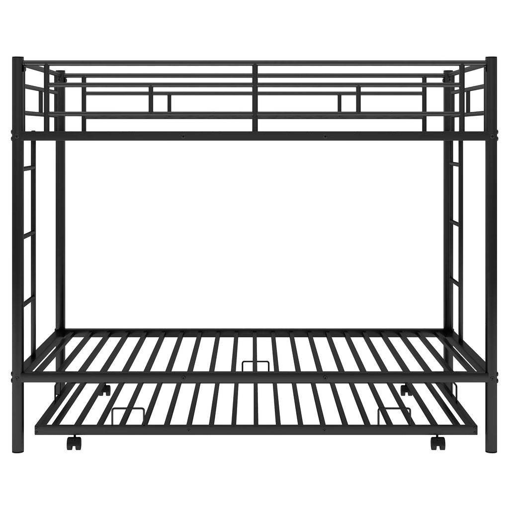 Black Metal Twin over Twin Bunk Bed with Trundle O2756