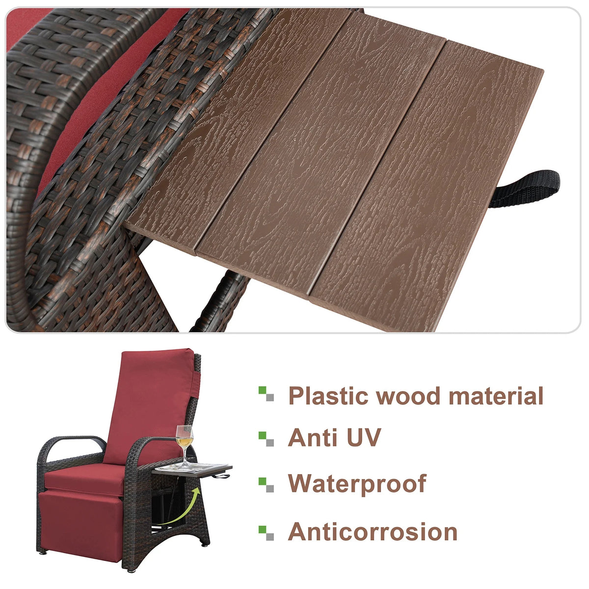 Red Rattan Reclining Armchair with Flip Table U4880