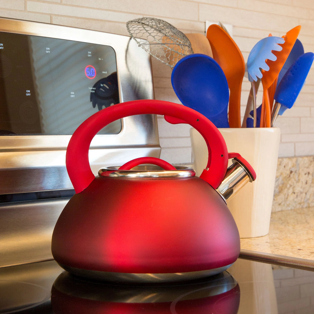 Stainless Steel Whistling Kettle, 2.5 Quarts, Matte Red Q834