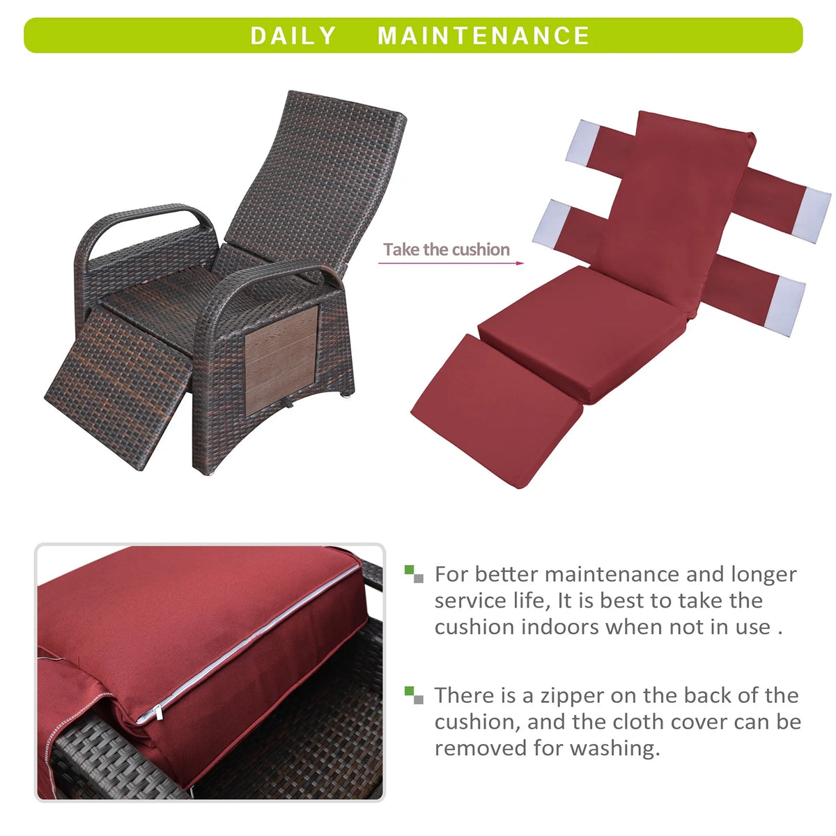 Red Rattan Reclining Armchair with Flip Table U4880