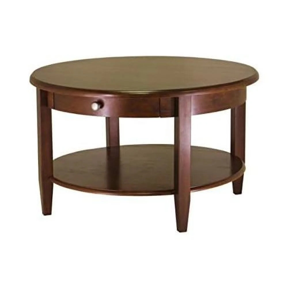 Round Wood Coffee Table with Storage Shelf and Drawer Z353620