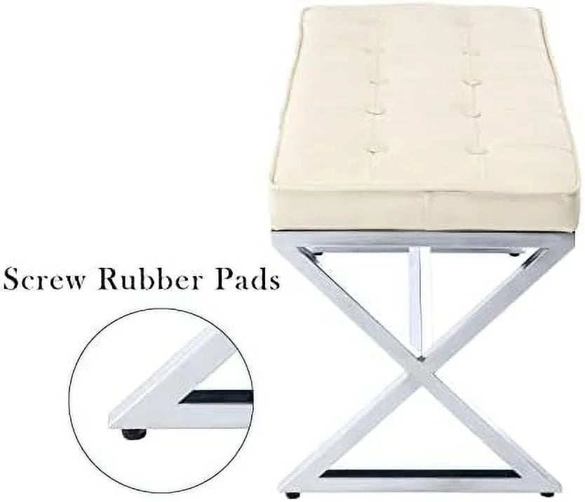 PU Leather Upholstered Entryway Bench with Metal X Legs B102