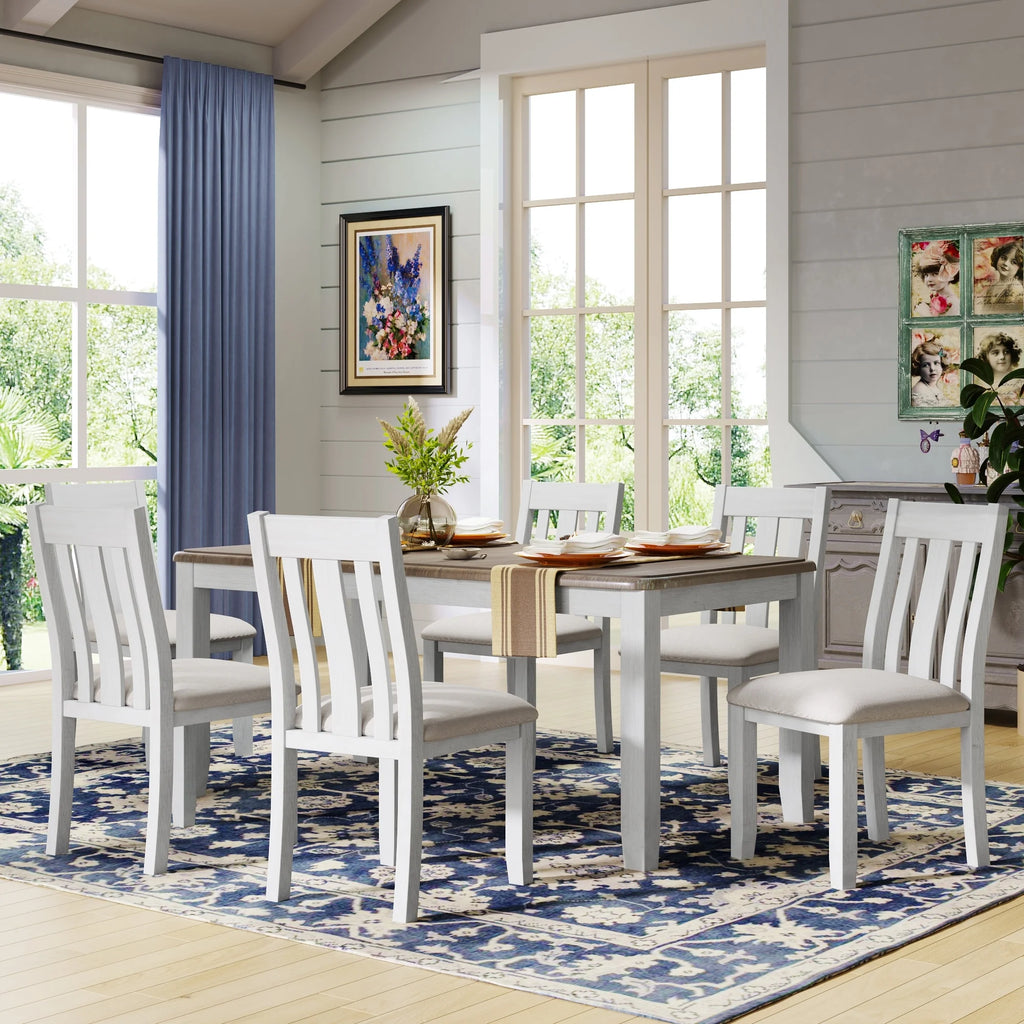 7 Piece Wooden Dining Table Set with 6 Upholstered Chairs V804790