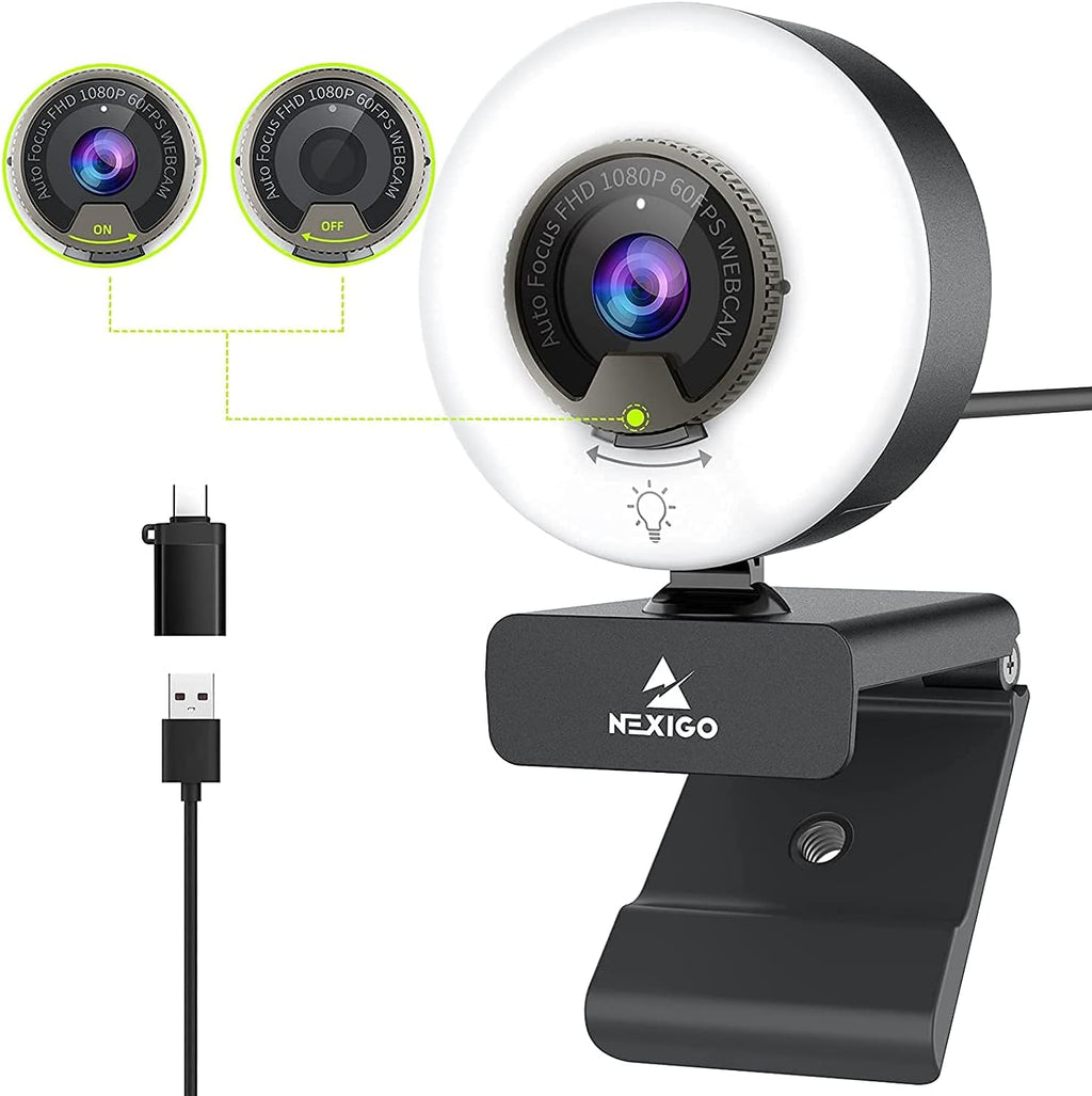 1080P 60FPS Webcam with Light, Fast AutoFocus, Built-in Privacy Cover, Dual Stereo Microphone Y600201