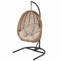 Hanging Egg Chair with Stand Tan Wicker Beige Cushion A717099