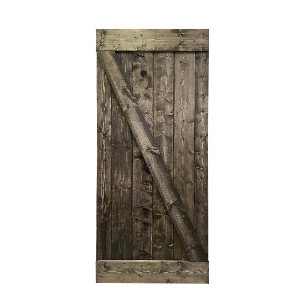 Espresso 1-Panel Stained Pine Wood Barn Door U307570