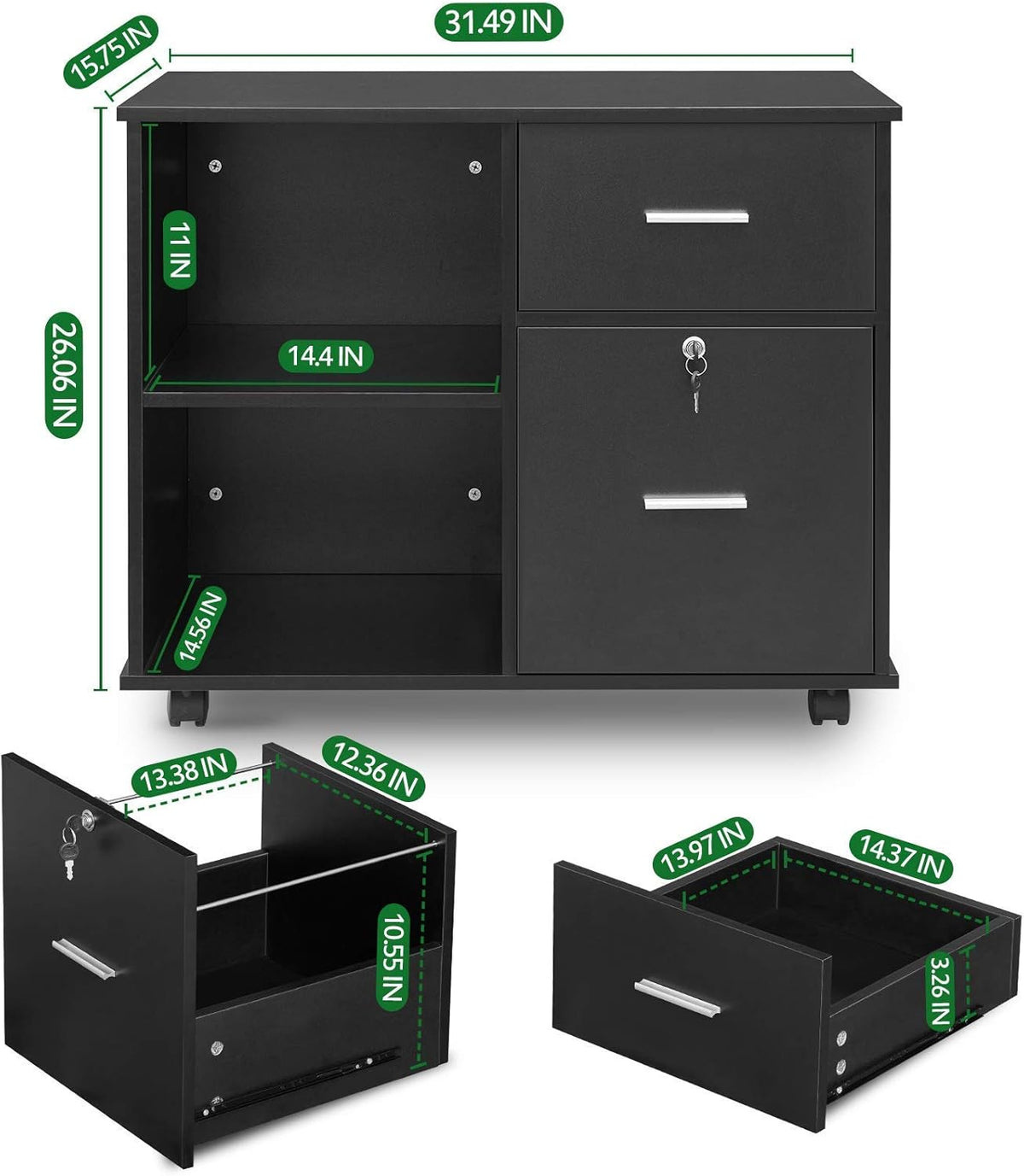 L Shaped Desk and File Cabinet with Open Storage Shelf I901379