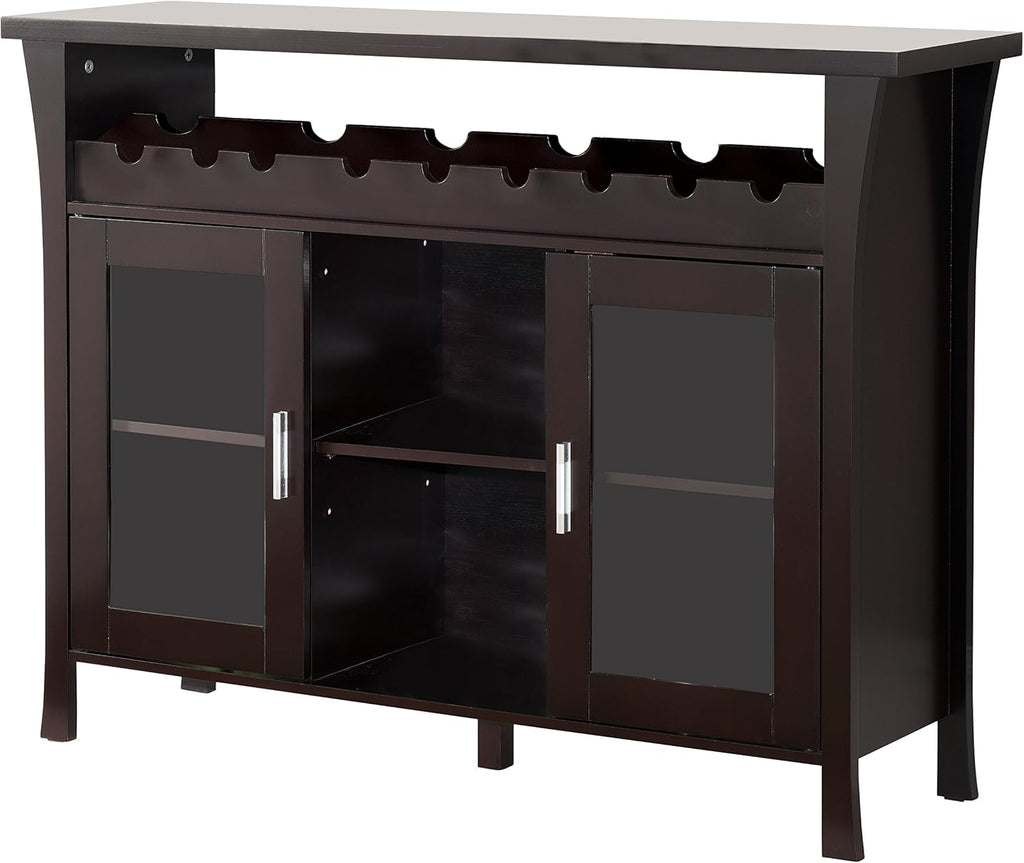 Espresso Wine Rack Buffet Server Console Table with Glass Doors Z36877