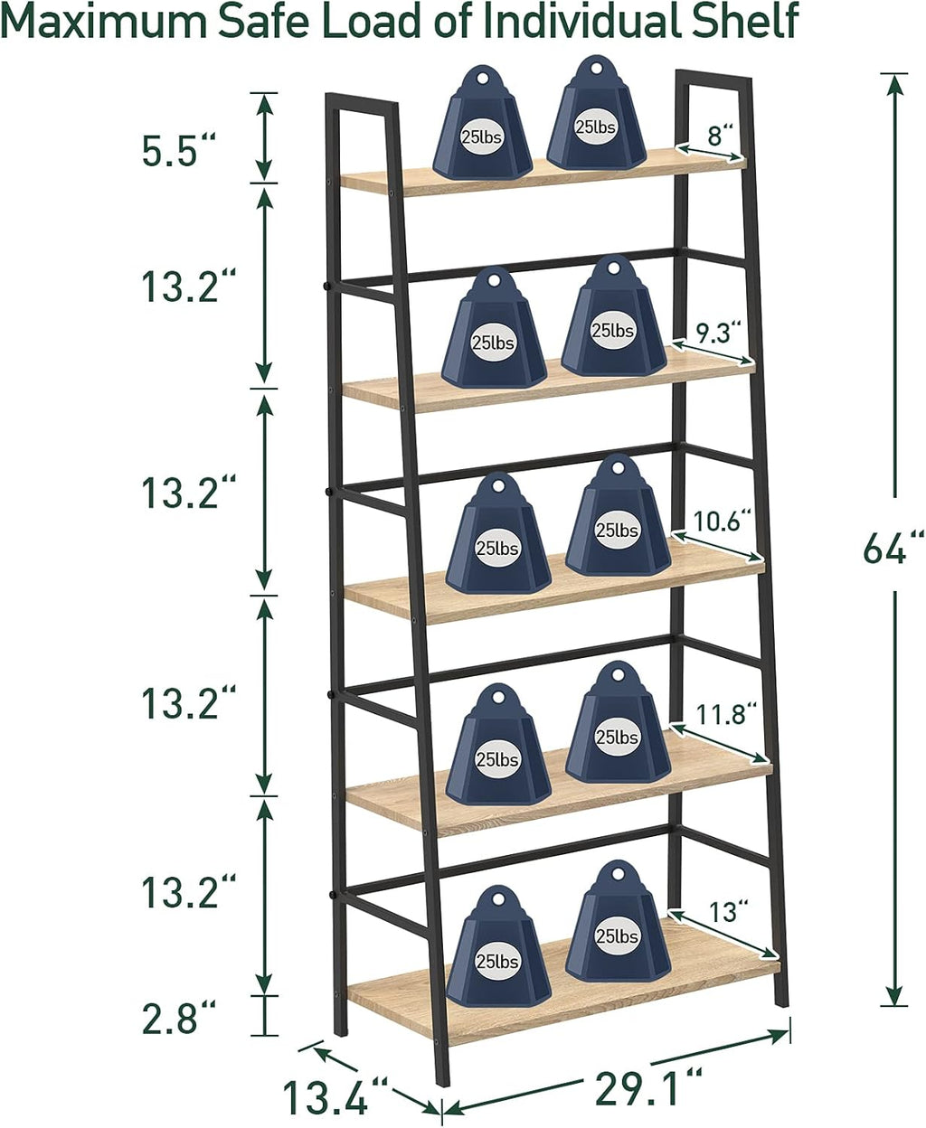 5-Tier Industrial Bookshelf with Metal Frame L280