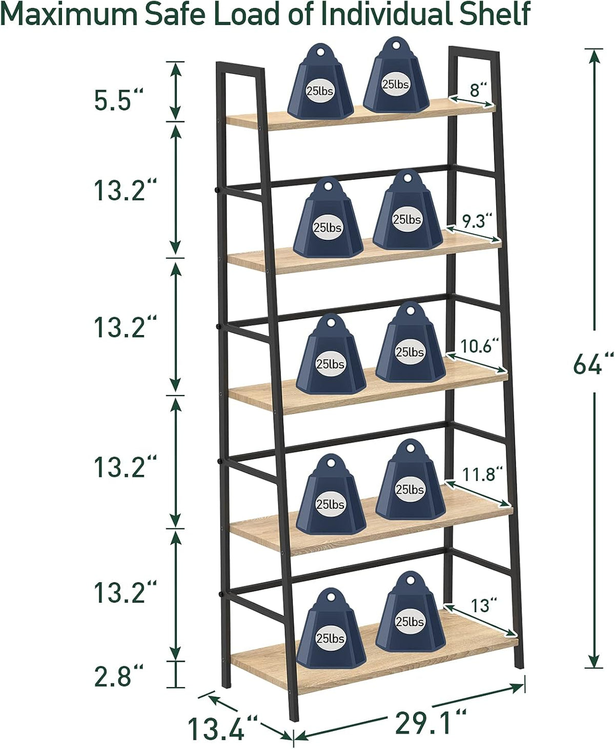 5-Tier Industrial Bookshelf with Metal Frame L280