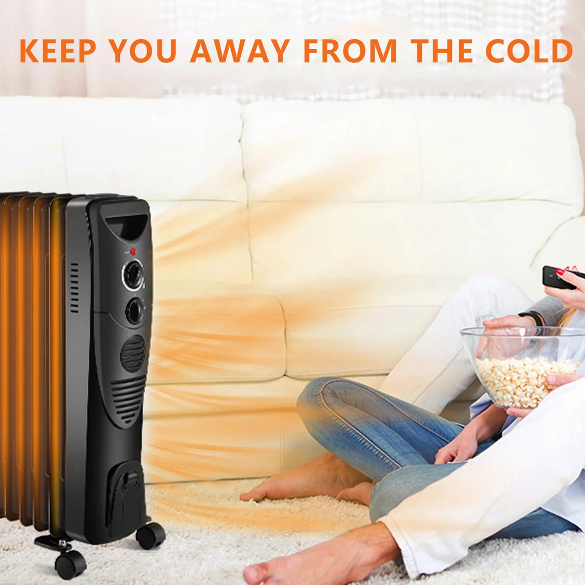 Oil Filled Radiator Heater with 3 Heat Settings, Adjustable Thermostat, Overheat & Tip-Over Protection (Black) S3655