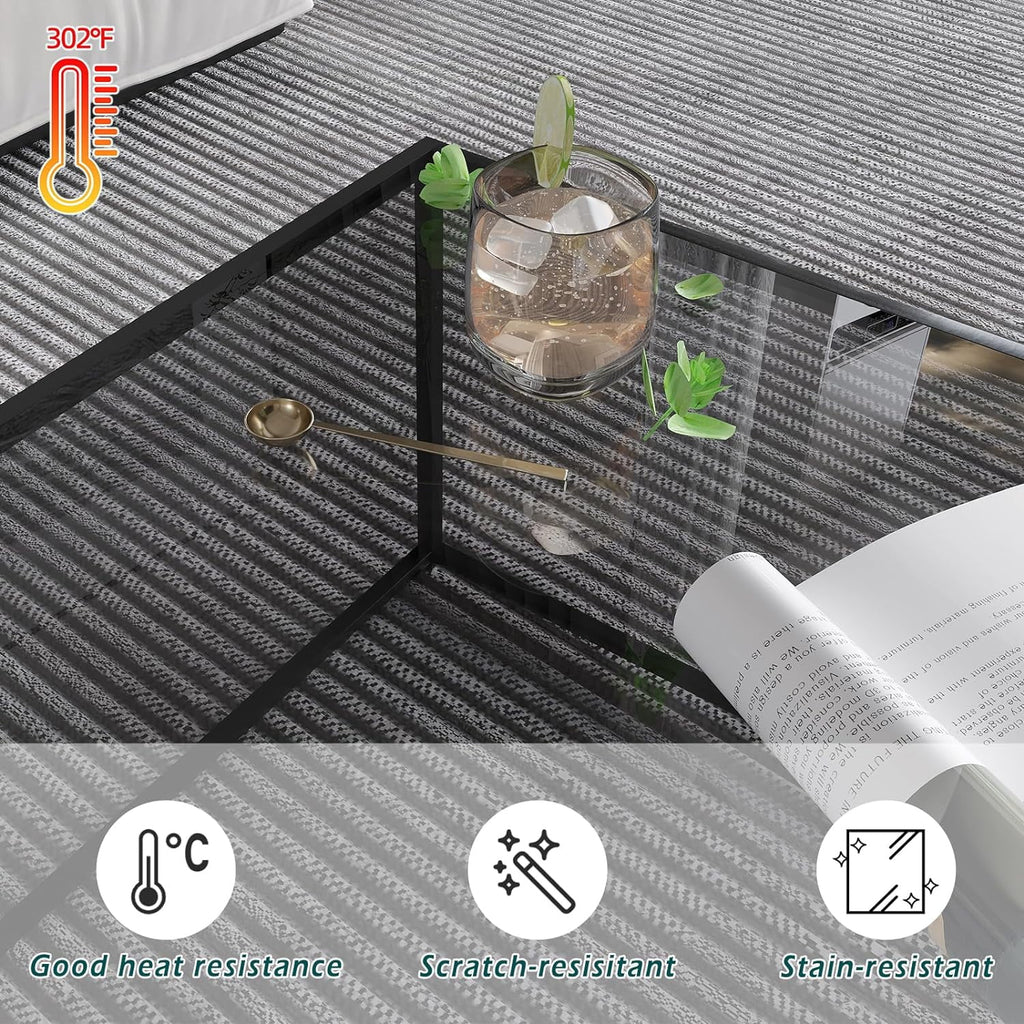 Square Glass Coffee Tables 26.7 x 26.7 x 15.7 Inches Gray Black E7737